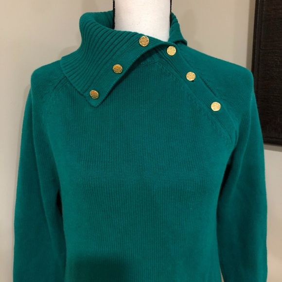 *CHARTER CLUB* Petite Teal x Gold Embellished Top Size SP - Picture 2 of 6